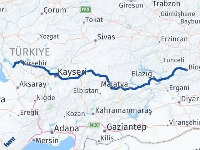 Aksaray Sarıyahşi Bingöl Arası Kaç Km - Yol Haritası