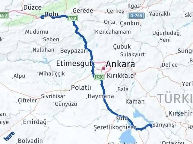 Aksaray Sarıyahşi Bolu Arası Kaç Km - Yol Haritası