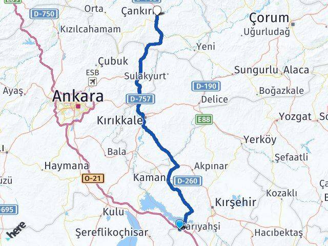 Aksaray Sarıyahşi Çankırı Arası Kaç Km - Yol Haritası