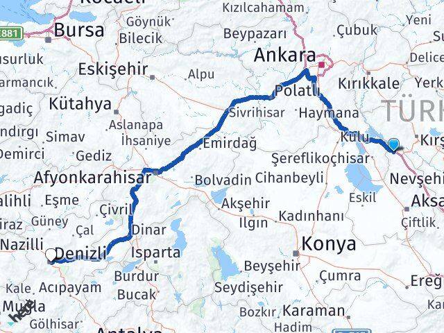 Aksaray Sarıyahşi Denizli Arası Kaç Km - Yol Haritası