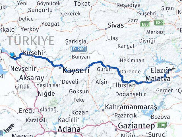 Aksaray Sarıyahşi Elazığ Arası Kaç Km - Yol Haritası