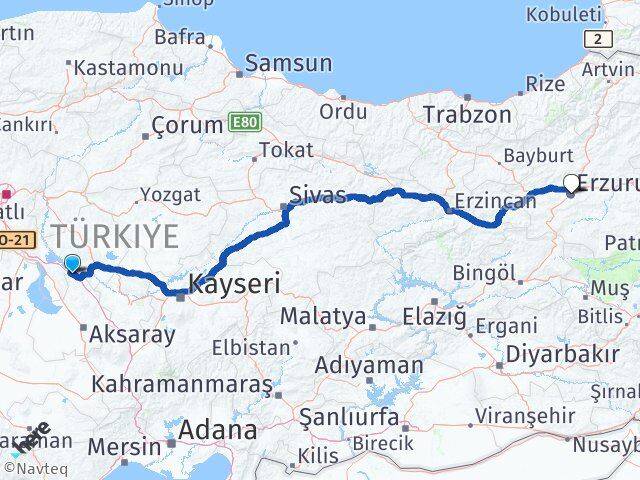 Aksaray Sarıyahşi Erzurum Arası Kaç Km - Yol Haritası