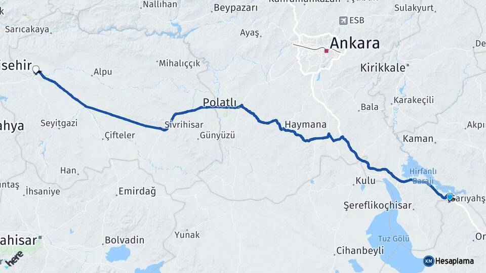Aksaray Sarıyahşi Eskişehir Arası Kaç Km - Yol Haritası