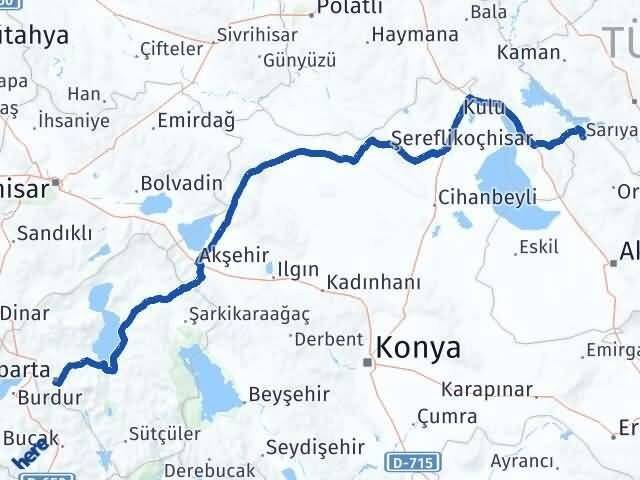 Aksaray Sarıyahşi Isparta Arası Kaç Km - Yol Haritası