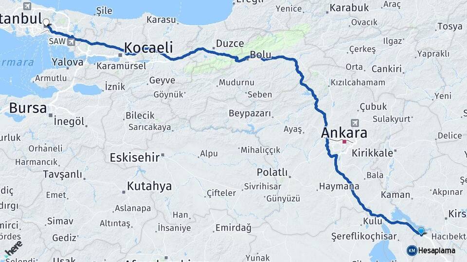 Aksaray Sarıyahşi İstanbul Arası Kaç Km - Yol Haritası