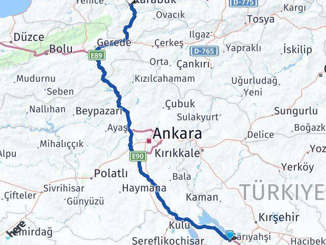 Aksaray Sarıyahşi Karabük Arası Kaç Km - Yol Haritası