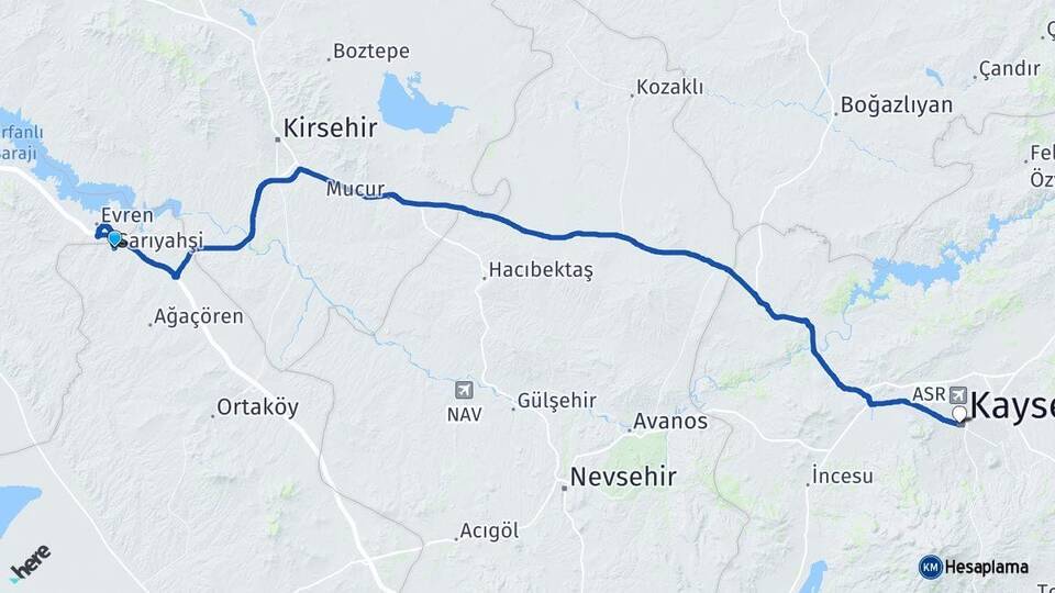 Aksaray Sarıyahşi Kayseri Arası Kaç Km - Yol Haritası