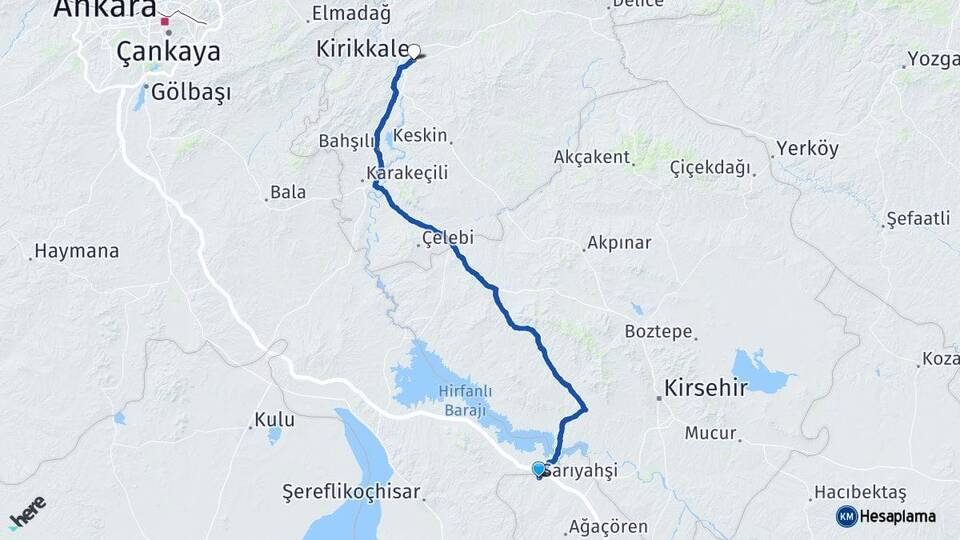 Aksaray Sarıyahşi Kırıkkale Arası Kaç Km - Yol Haritası