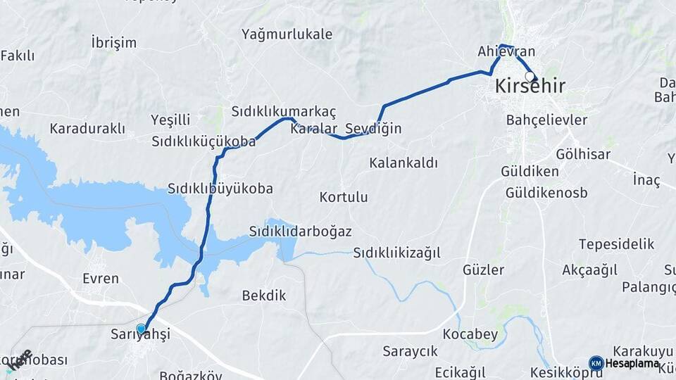 Aksaray Sarıyahşi Kırşehir Arası Kaç Km - Yol Haritası