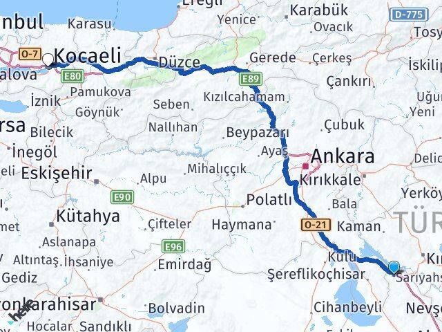 Aksaray Sarıyahşi Kocaeli Arası Kaç Km - Yol Haritası