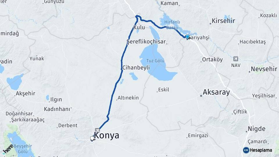Aksaray Sarıyahşi Konya Arası Kaç Km - Yol Haritası
