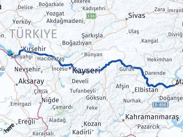 Aksaray Sarıyahşi Malatya Arası Kaç Km - Yol Haritası