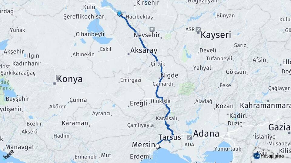 Aksaray Sarıyahşi Mersin Arası Kaç Km - Yol Haritası