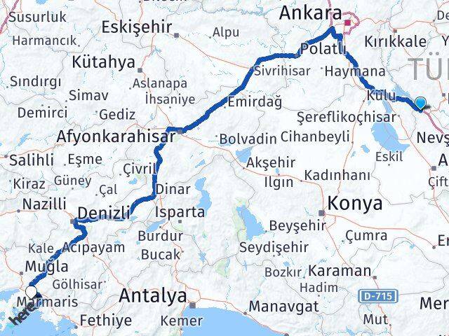 Aksaray Sarıyahşi Muğla Arası Kaç Km - Yol Haritası