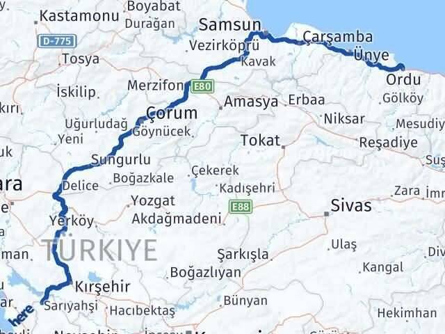 Aksaray Sarıyahşi Ordu Arası Kaç Km - Yol Haritası