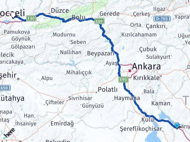 Aksaray Sarıyahşi Sakarya Arası Kaç Km - Yol Haritası