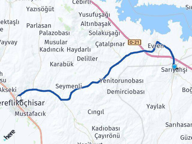 Aksaray Sarıyahşi Şereflikoçhisar Ankara Arası Kaç Km - Yol Haritası