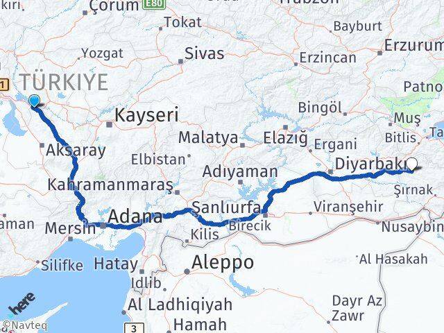 Aksaray Sarıyahşi Siirt Arası Kaç Km - Yol Haritası