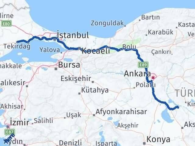 Aksaray Sarıyahşi Tekirdağ Arası Kaç Km - Yol Haritası
