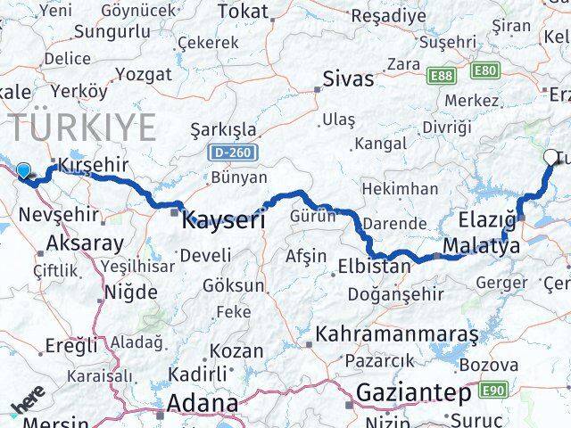 Aksaray Sarıyahşi Tunceli Arası Kaç Km - Yol Haritası