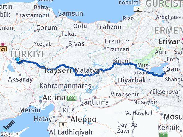 Aksaray Sarıyahşi Van Arası Kaç Km - Yol Haritası