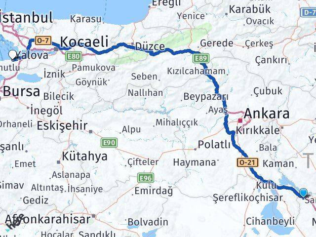 Aksaray Sarıyahşi Yalova Arası Kaç Km - Yol Haritası