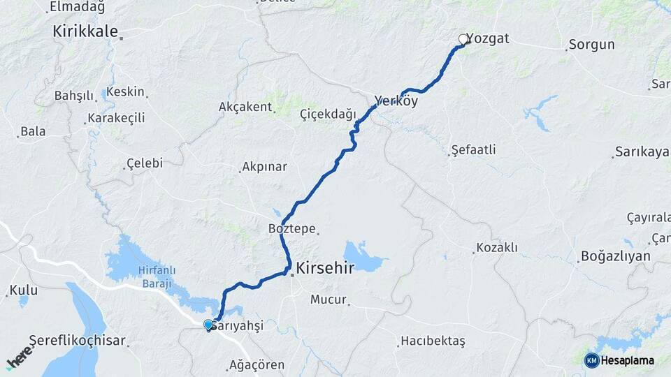 Aksaray Sarıyahşi Yozgat Arası Kaç Km - Yol Haritası