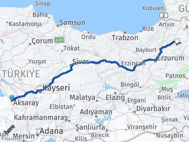 Aksaray Şenkaya Erzurum Arası Kaç Km - Yol Haritası