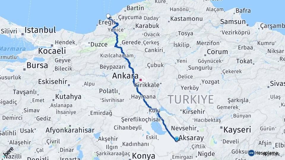 Aksaray Sevinçli Arası Kaç Km - Yol Haritası