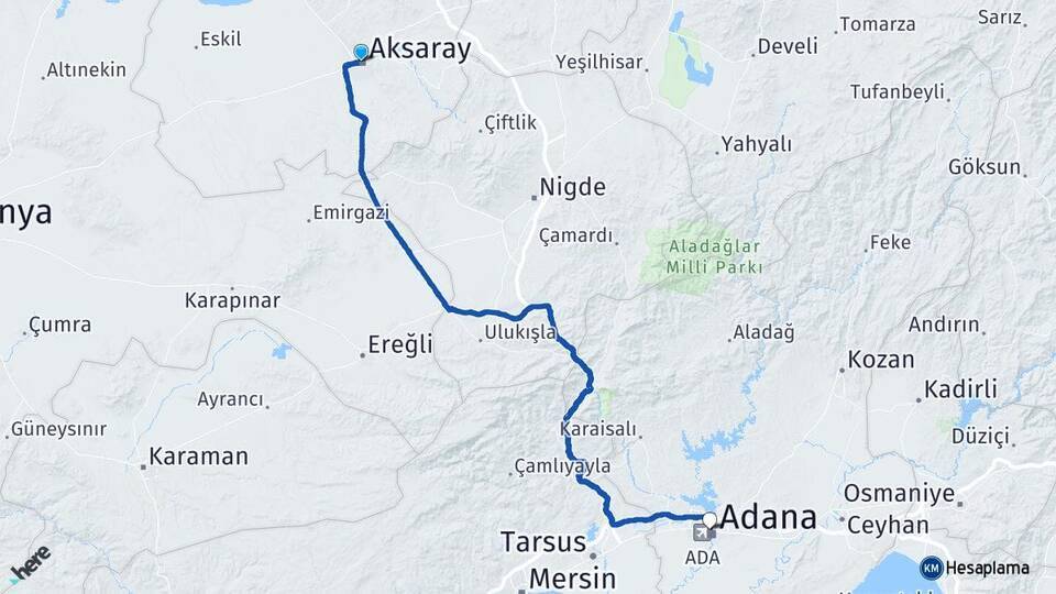 Aksaray Seyhan Arası Kaç Km - Yol Tarifi