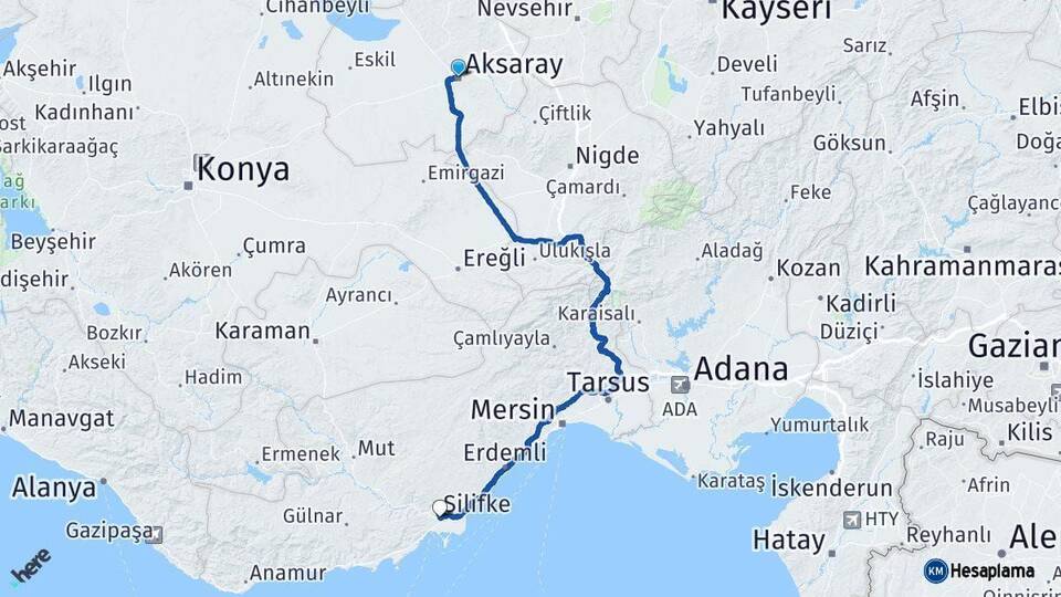 Aksaray Silifke Mersin Arası Kaç Km - Yol Haritası