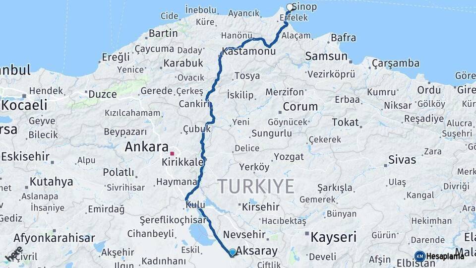 Aksaray Sinop Arası Kaç Km - Yol Tarifi
