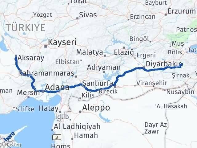 Aksaray Şirvan Siirt Arası Kaç Km - Yol Haritası