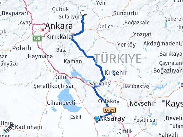Aksaray Sulakyurt Kırıkkale Arası Kaç Km - Yol Haritası
