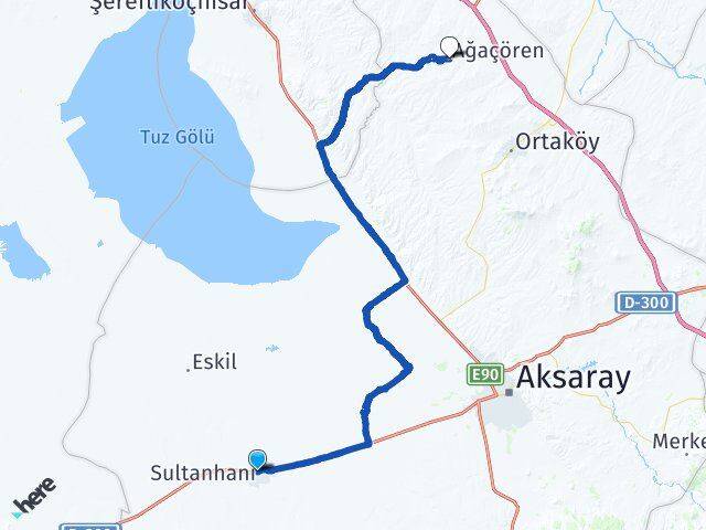 Aksaray Sultanhanı Ağaçören Arası Kaç Km - Yol Haritası