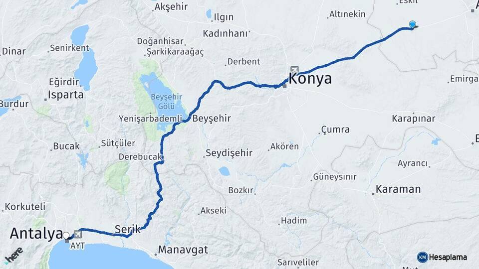 Aksaray Sultanhanı Antalya Arası Kaç Km - Yol Haritası