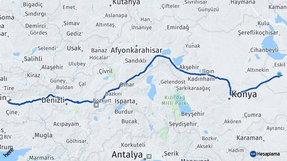 Aksaray Sultanhanı Aydın Arası Kaç Km - Yol Haritası