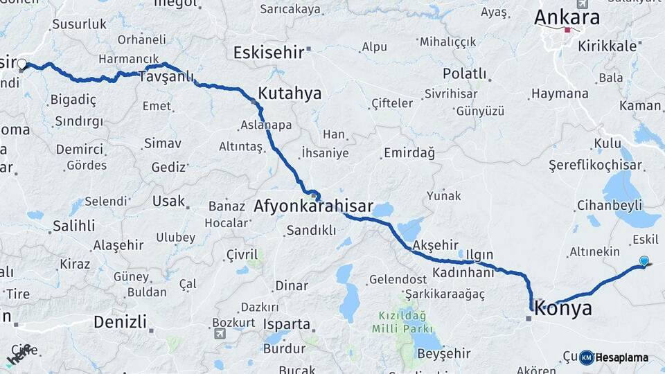 Aksaray Sultanhanı Balıkesir Arası Kaç Km - Yol Haritası