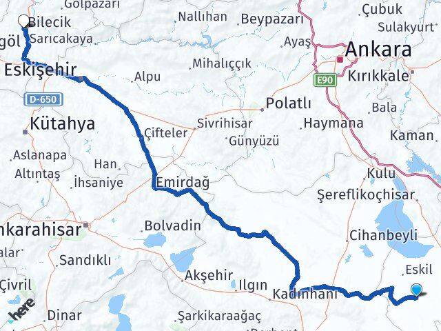 Aksaray Sultanhanı Bilecik Arası Kaç Km - Yol Haritası