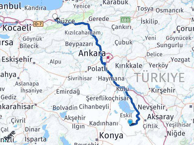 Aksaray Sultanhanı Düzce Arası Kaç Km - Yol Haritası