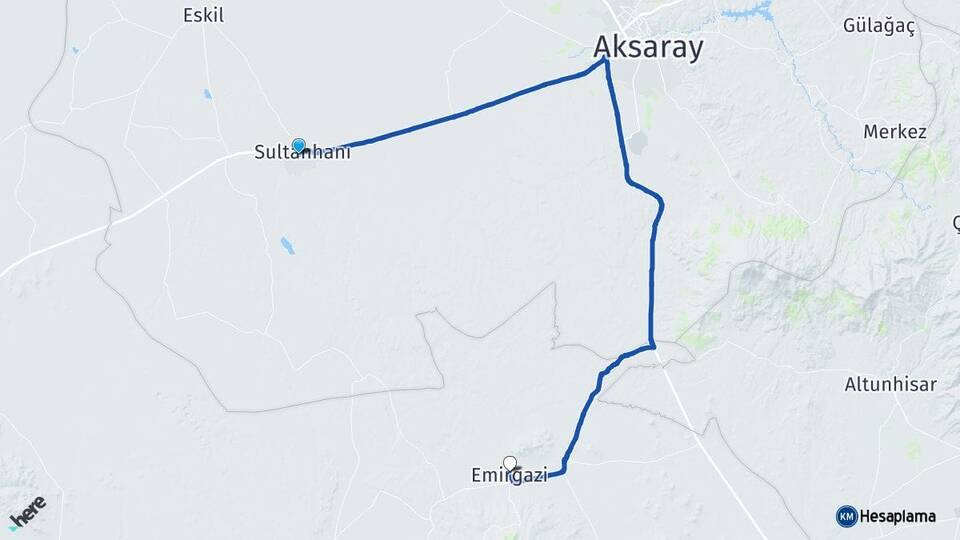 Aksaray Sultanhanı Emirgazi Konya Arası Kaç Km - Yol Haritası