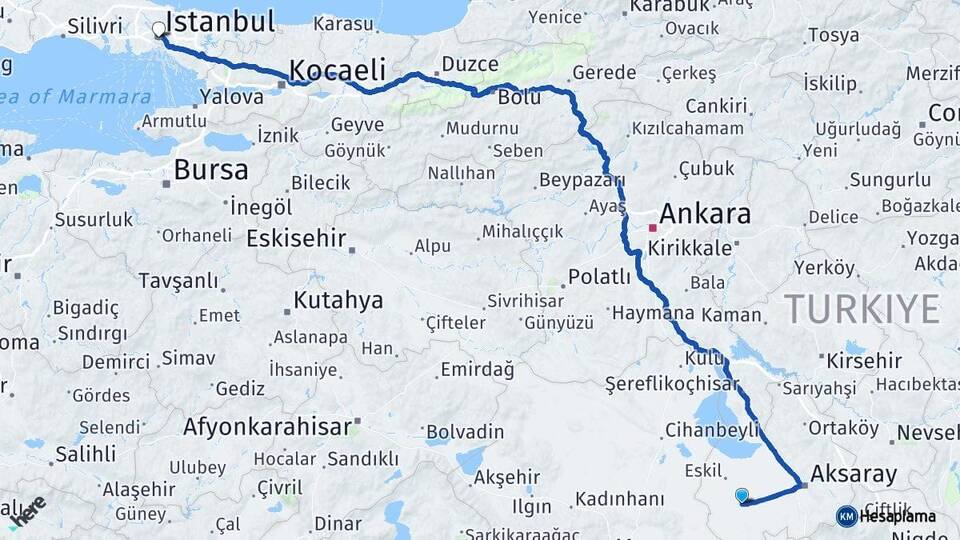 Aksaray Sultanhanı İstanbul Arası Kaç Km - Yol Haritası