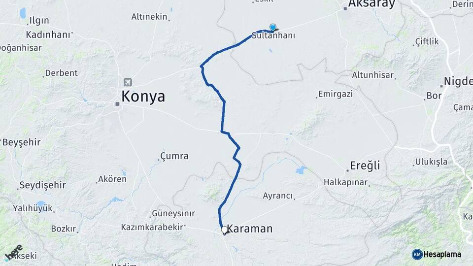Aksaray Sultanhanı Karaman Arası Kaç Km - Yol Haritası