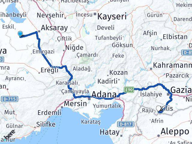 Aksaray Sultanhanı Kilis Arası Kaç Km - Yol Haritası