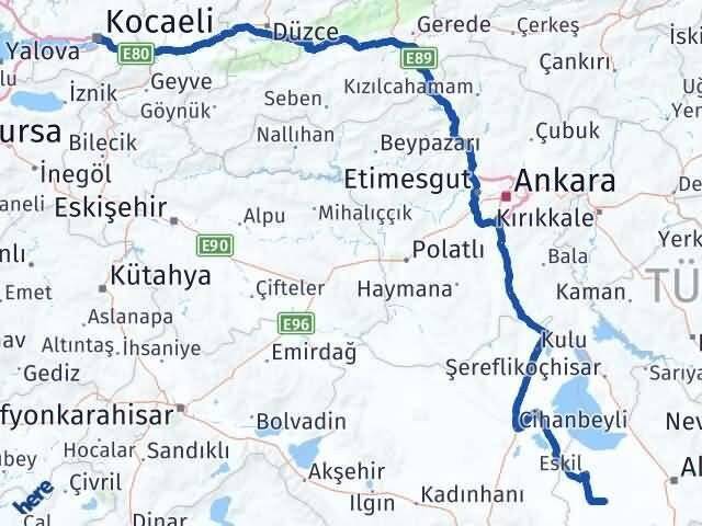 Aksaray Sultanhanı Kocaeli Arası Kaç Km - Yol Haritası