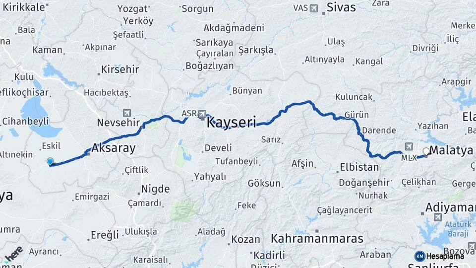Aksaray Sultanhanı Malatya Arası Kaç Km - Yol Haritası