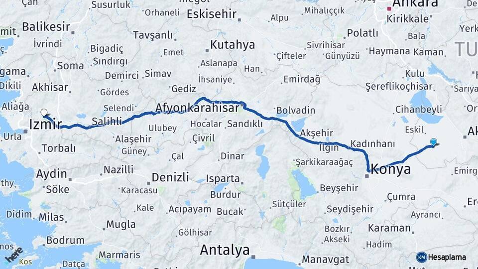 Aksaray Sultanhanı Manisa Arası Kaç Km - Yol Haritası