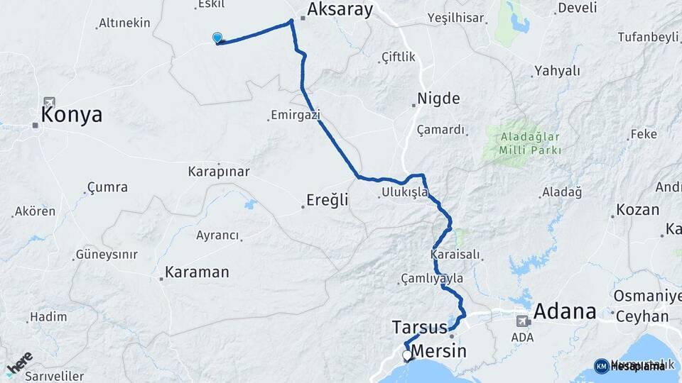 Aksaray Sultanhanı Mersin Arası Kaç Km - Yol Haritası