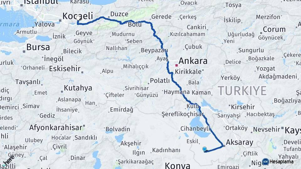Aksaray Sultanhanı Sakarya Arası Kaç Km - Yol Haritası