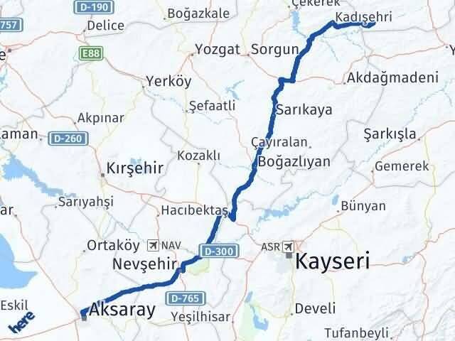 Aksaray Sulusaray Tokat Arası Kaç Km - Yol Haritası